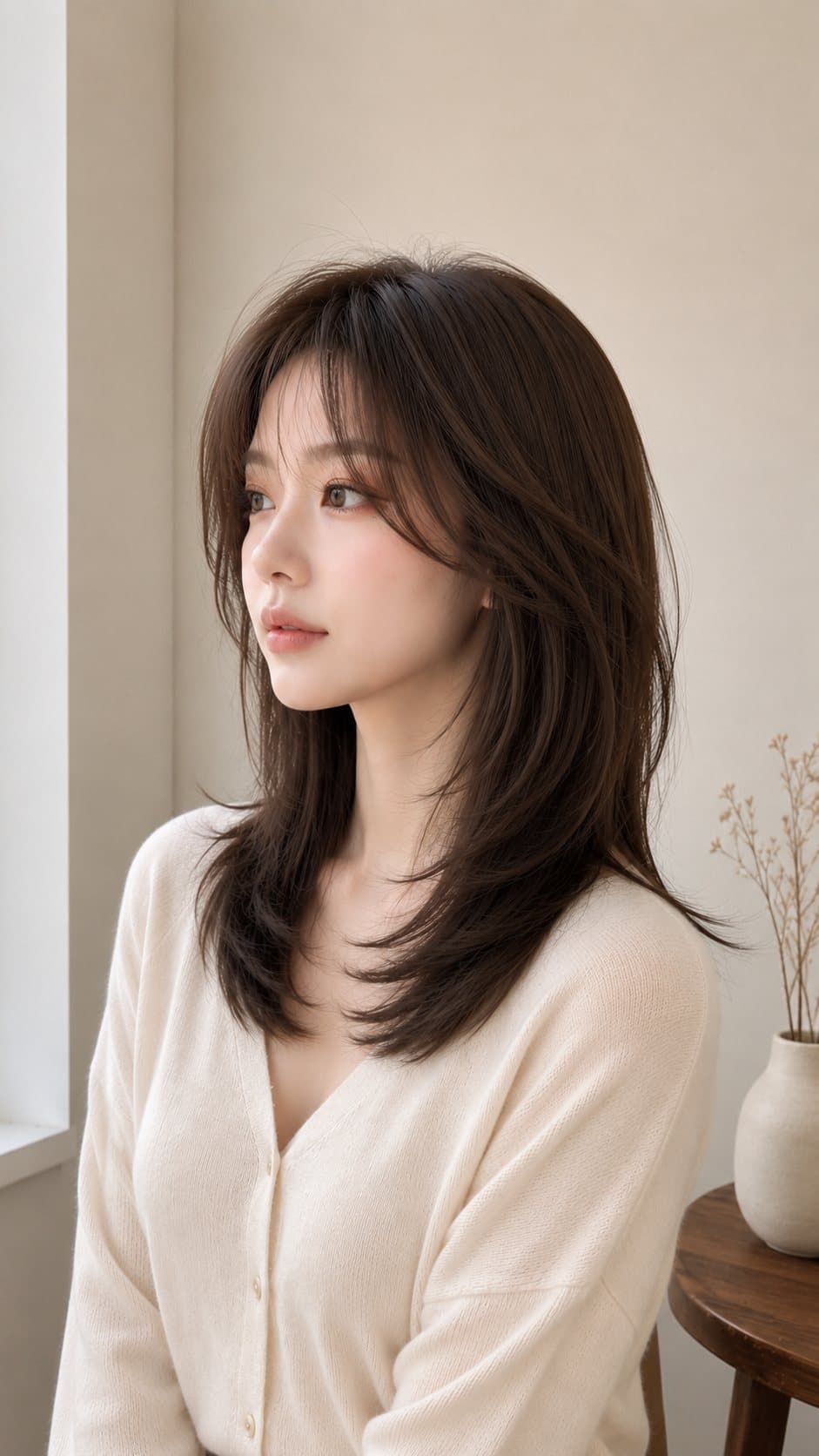 윤곽수정 레이어드컷 · 밀크브라운 — Face-Framing Layered Cut · Milk Brown · 여의도 헤어 룩북 / Salon de Marshall Yeouido hair lookbook